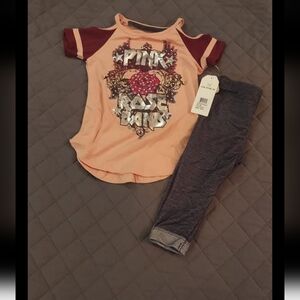 One Step Ahead Dusty Rose Tee and Dark Leggings Set